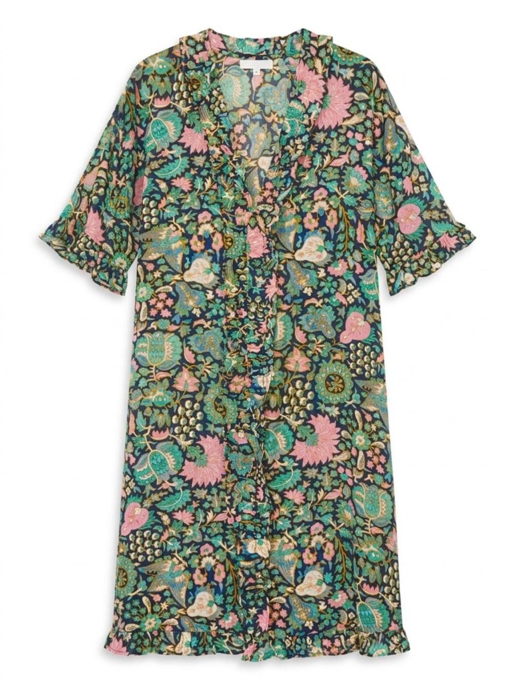 America & Beyond Floral Kimono Duster Ruffle Hem S/M - Picture 9 of 9